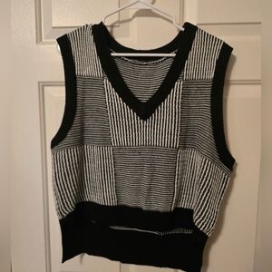 Black and White Striped Knit Vest